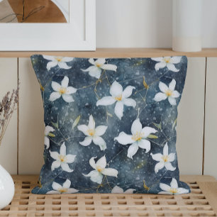 Watercolor Winter Jasmine Throw Pillow