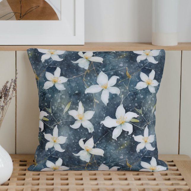 Watercolor Winter Jasmine Throw Pillow (Creator Uploaded)