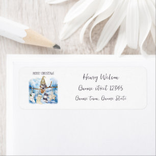 Watercolor Winter Lady Gnome Merry Christmas Label
