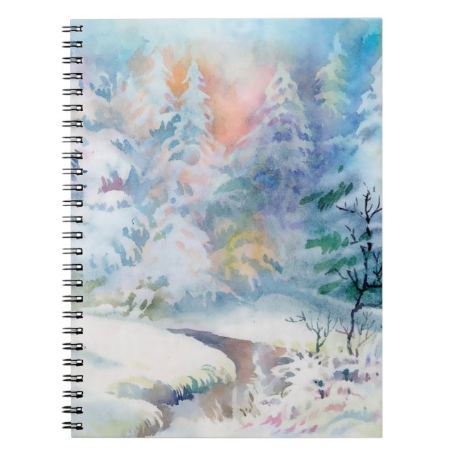 Watercolor winter landscape illustration notebook (Front)