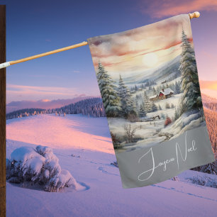 Watercolor Winter Landscape Welcome Seasonal House Flag