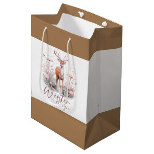 Watercolor Winter Magic Deer Medium Gift Bag