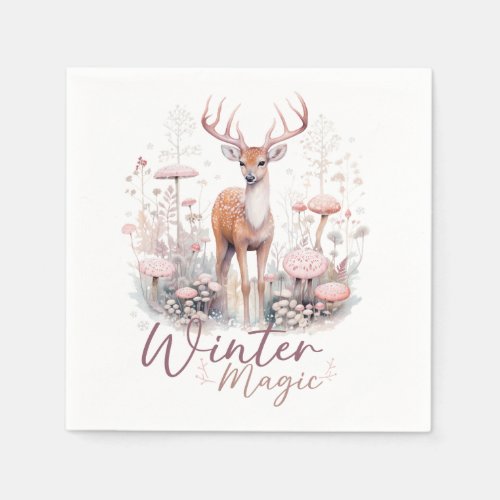 Watercolor Winter Magic Deer  Napkins