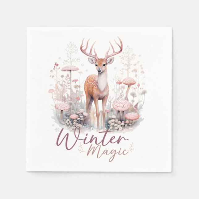 Watercolor Winter Magic Deer  Napkins (Front)