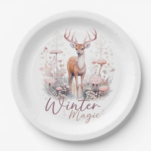 Watercolor Winter Magic Deer  Paper Plates