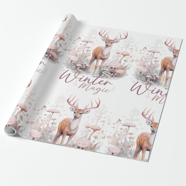 Watercolor Winter Magic Deer  Wrapping Paper (Unrolled)
