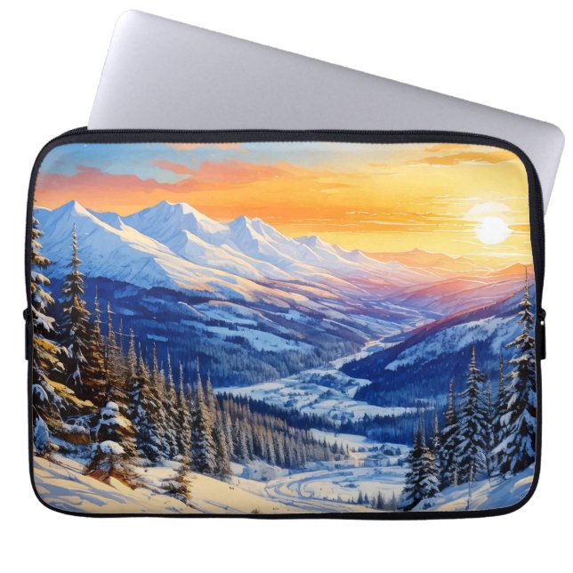 watercolor winter morning laptop sleeves (Front)