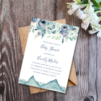 Watercolor Winter Mountain Baby Shower Invitation