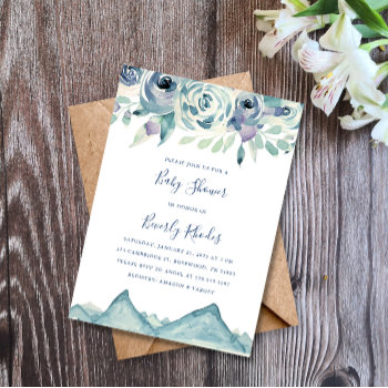 Watercolor Winter Mountain Baby Shower Invitation by lilanab2 at Zazzle