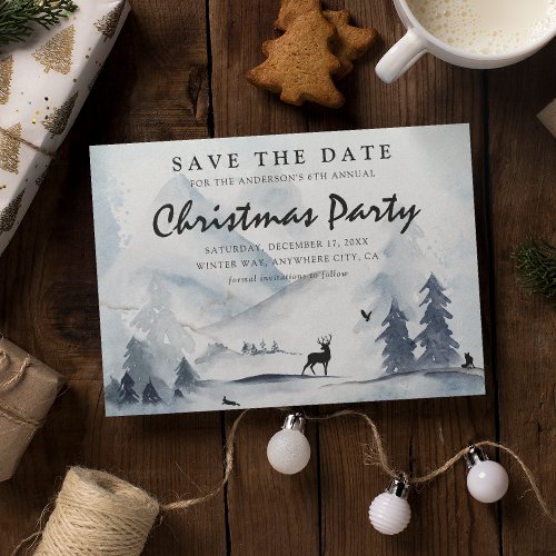 Watercolor Winter Mountain Christmas Save the Date Invitation Postcard