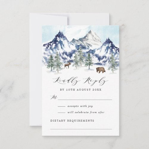 Watercolor Winter Mountain Forest Wedding RSVP Card