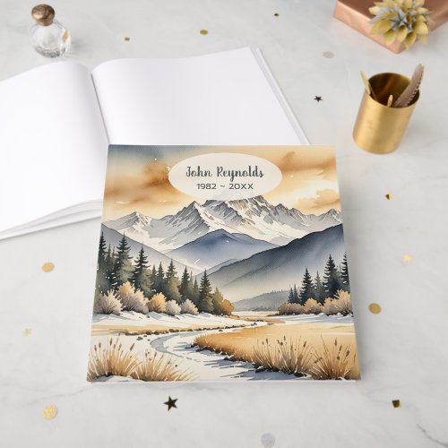 Watercolor Winter Mountain Scene