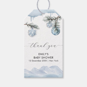 Watercolor Winter Mountain Snowflake Baby Shower Gift Tags