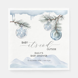 Watercolor Winter Mountain Snowflake Baby Shower Napkins
