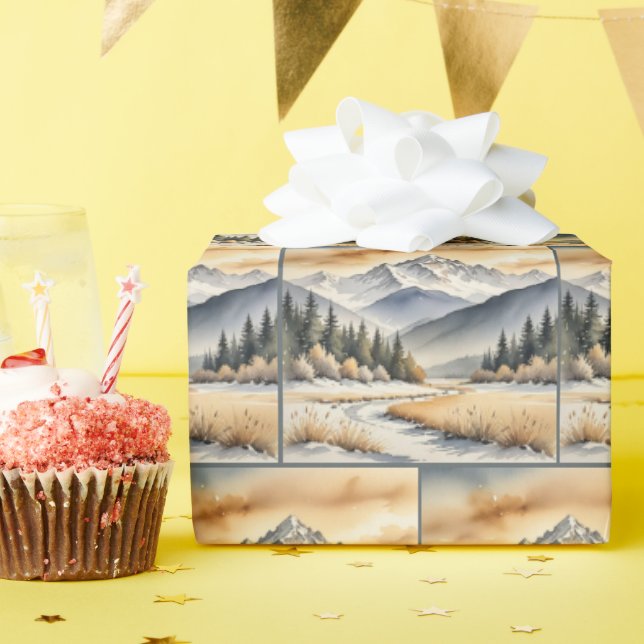 Watercolor Winter Mountain Valley Wrapping Paper (Birthday Party)