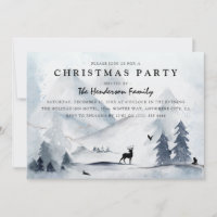 Watercolor Winter Mountains Christmas Party Invitation