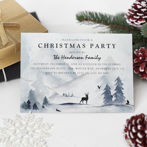 Watercolor Winter Mountains Christmas Party Invitation