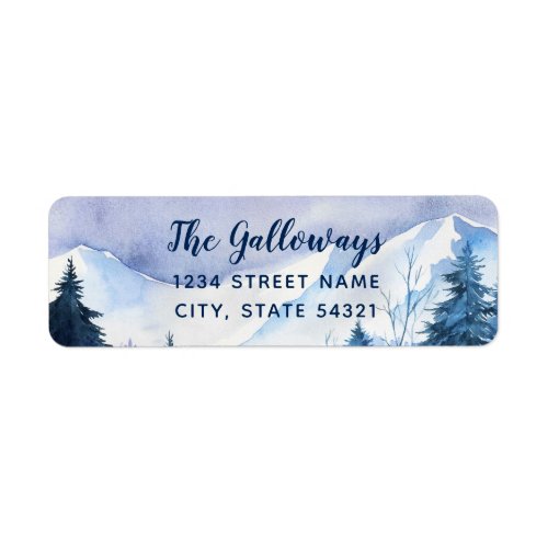 Watercolor Winter Mountains Holiday Return Address Label