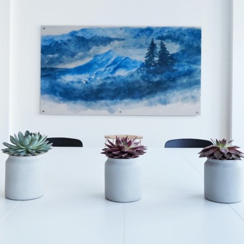 Watercolor Winter Mountains Landscape Painting Canvas Print