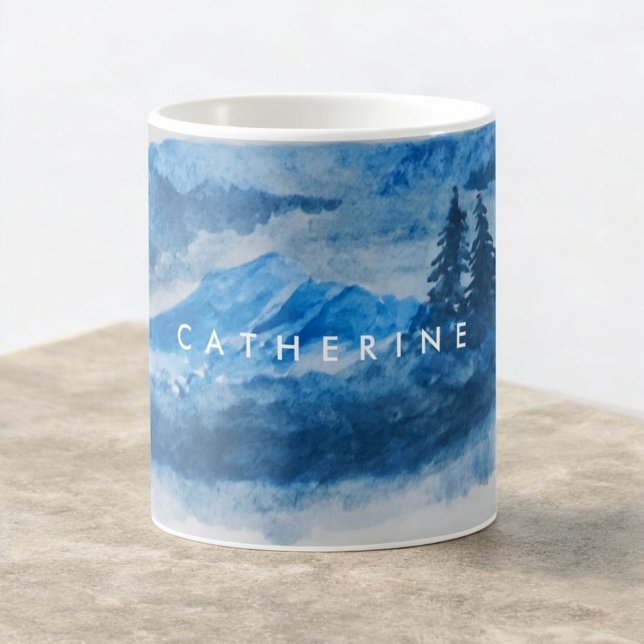 Watercolor Winter Mountains Landscape Painting Coffee Mug (Creator Uploaded)