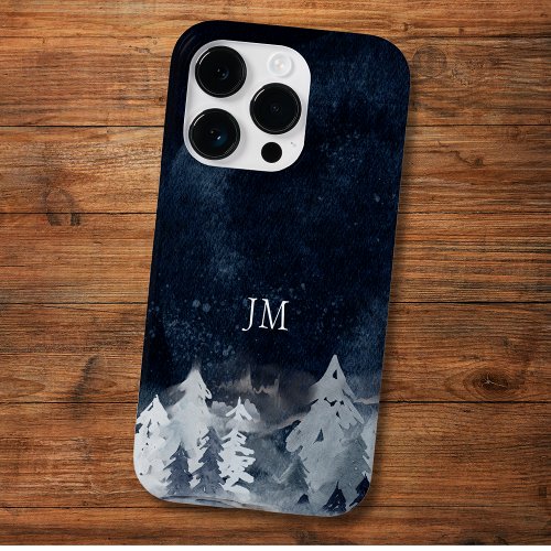 Watercolor Winter Mountains Monogram Case_Mate iPhone 14 Pro Case