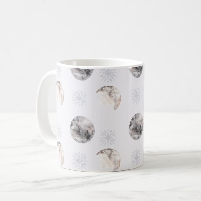 Watercolor Winter Night Moon Pattern Coffee Mug (Front Left)