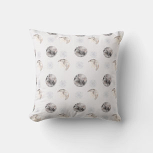 Watercolor Winter Night Moon Pattern Throw Pillow