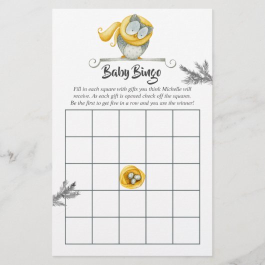 Watercolor Winter Owl Christmas Baby Shower Bingo (Front)