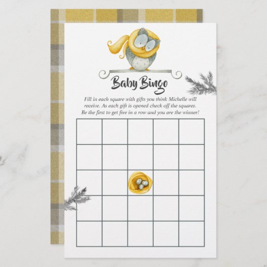 Watercolor Winter Owl Christmas Baby Shower Bingo (Front/Back)