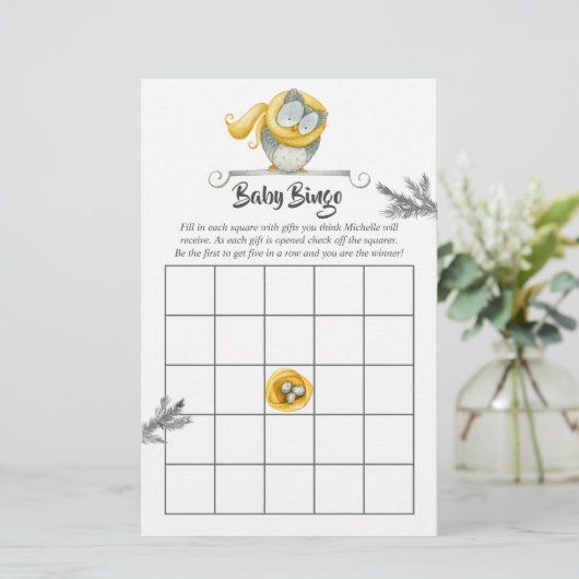 Watercolor Winter Owl Christmas Baby Shower Bingo (Standing Front)