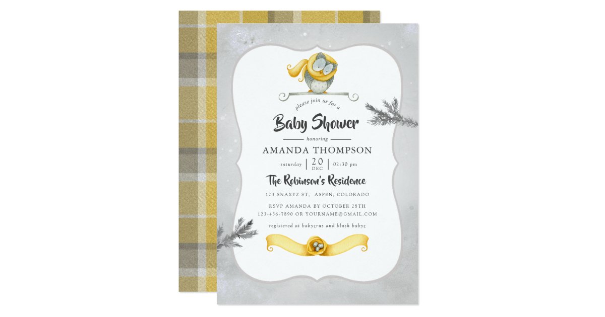 Watercolor Winter Owl Christmas Baby Shower Invitation Zazzle Com