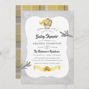 Watercolor Winter Owl Christmas Baby Shower Invitation