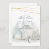 Watercolor Winter Penguin Baby Shower Invitation (Front/Back)