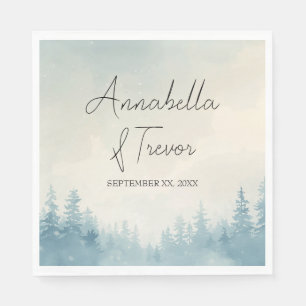 Watercolor Winter Pine Forest Custom Name Napkins