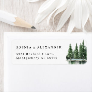 Watercolor winter pine forest   label