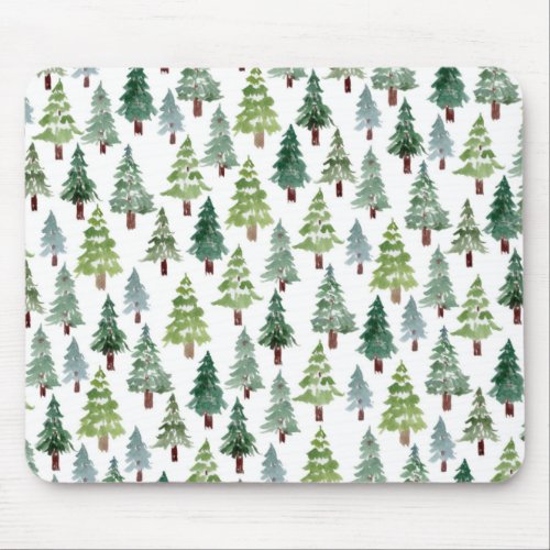 Watercolor Winter Pine Forest Mouse Pad