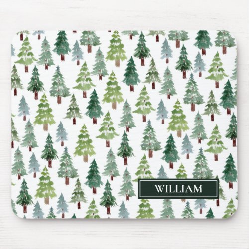 Watercolor Winter Pine Forest Personalized   Mouse Pad