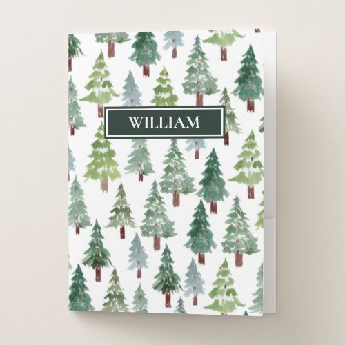 Watercolor Winter Pine Forest Personalized   Pocket Folder