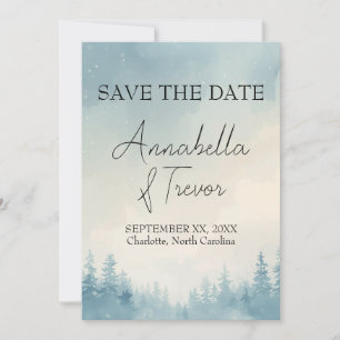 Watercolor Winter Pine Forest Romantic Wedding Save The Date