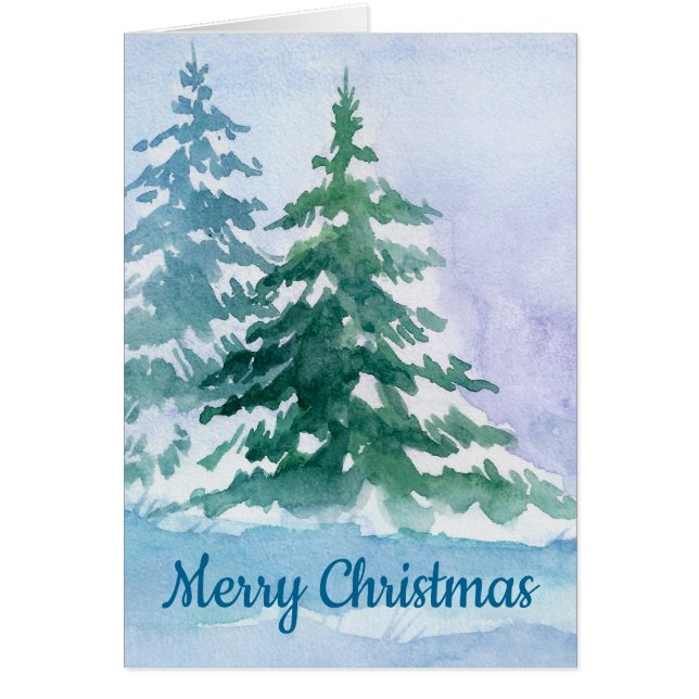 Watercolor Winter Pine Tree Birch Holiday Card (Front)