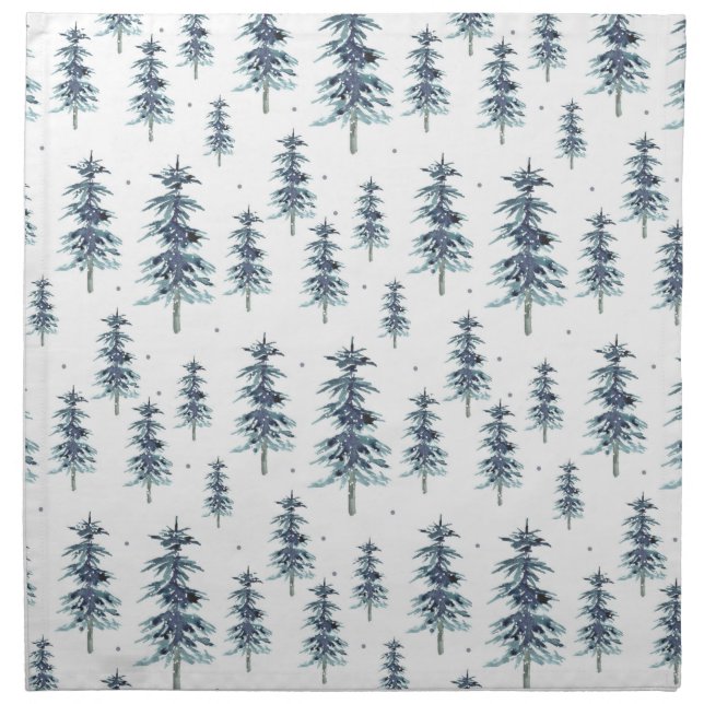 Watercolor Winter Pine Tree Pattern Cloth Napkin (Front)