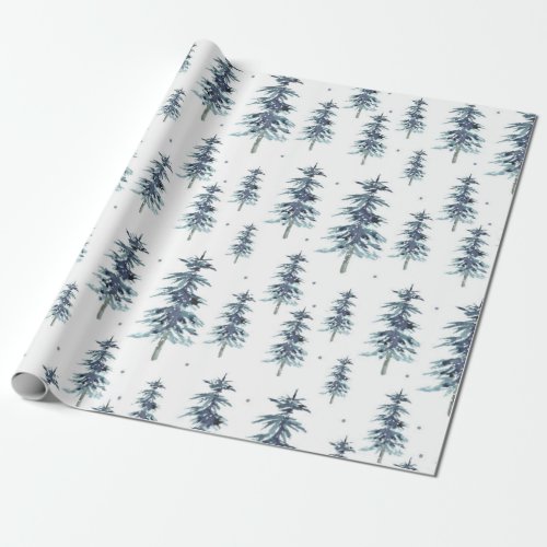 Watercolor Winter Pine Tree Pattern Wrapping Paper