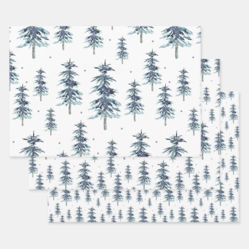 Watercolor Winter Pine Tree Pattern  Wrapping Paper Sheets