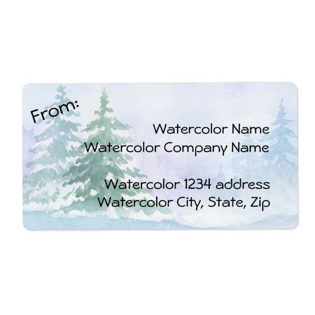 Watercolor Winter Pine Trees Address Label (Front)