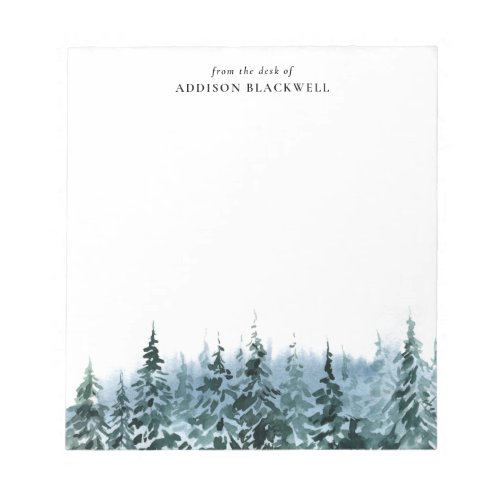 Watercolor Winter Pine Trees Personalized Notepad