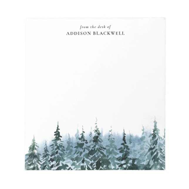 Watercolor Winter Pine Trees Personalized Notepad (Front)