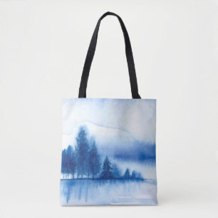 Watercolor Winter Pine Trees Tote Bag