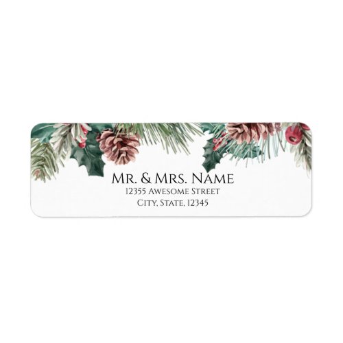 Watercolor winter Pinecones and Holly Label