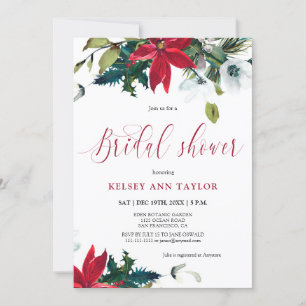 Watercolor Winter Poinsettia Bridal Shower  Invitation
