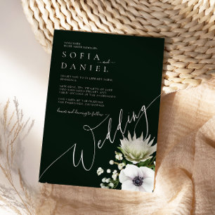 Watercolor Winter Protea Bouquet Floral Wedding Invitation